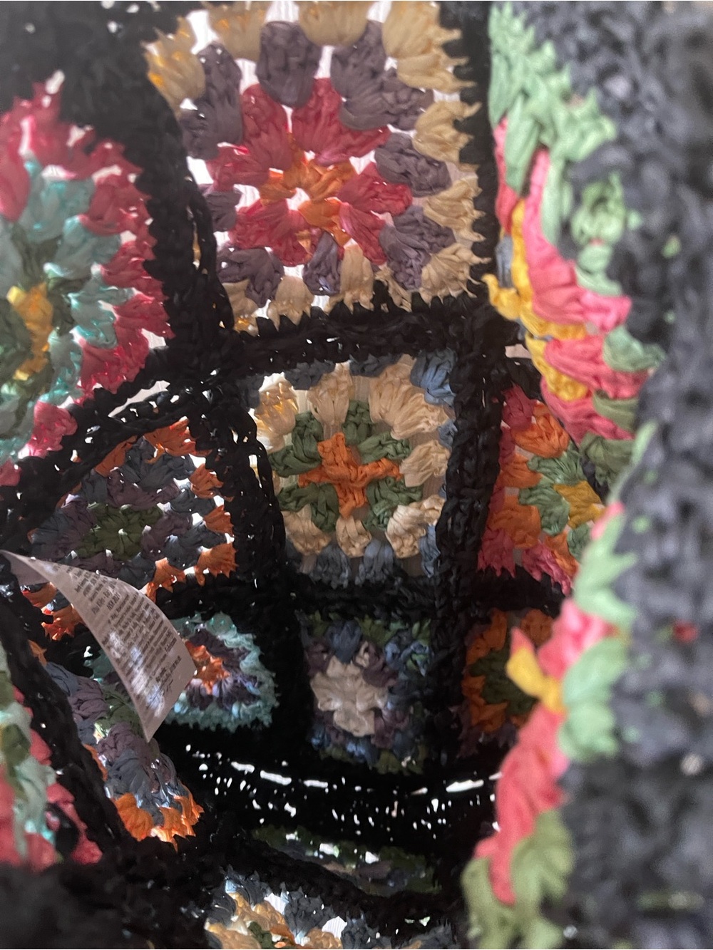 Multicolor Crochet Square Tote Bag with Black Trim NWT - Picture 5 of 7